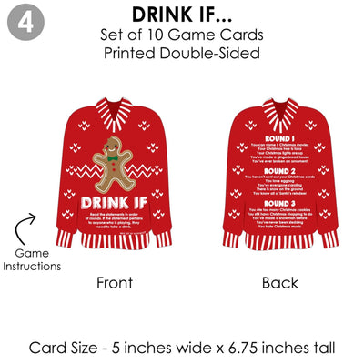 Ugly Sweater - 4 Holiday and Christmas Party Games - 10 Cards Each - Naughty or Nice, Drink If, Mingle All the Way, What's Your Elf Name - Gamerific Bundle