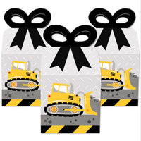 Dig It - Construction Party Zone - Square Favor Gift Boxes - Baby Shower or Birthday Party Bow Boxes - Set of 12