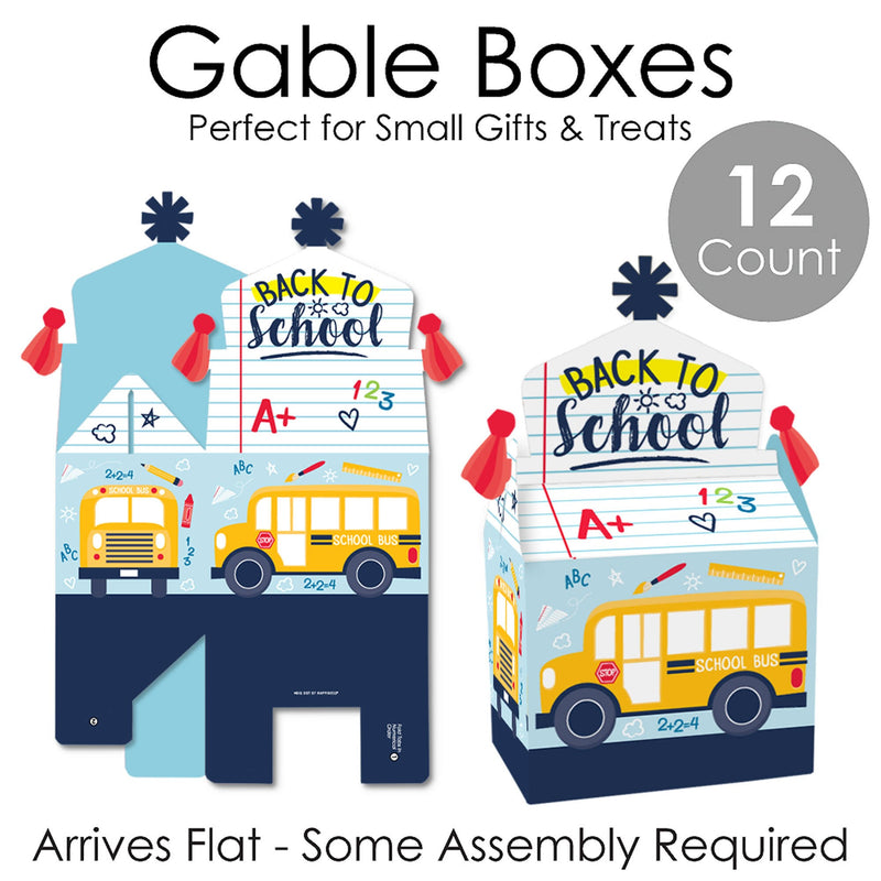Back to School - Treat Box Party Favors - First Day of School Classroom Decorations Goodie Gable Boxes - Set of 12