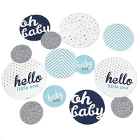 Hello Little One - Blue and Silver - Boy Baby Shower Giant Circle Confetti - Baby Shower Decorations - Large Confetti 27 Count