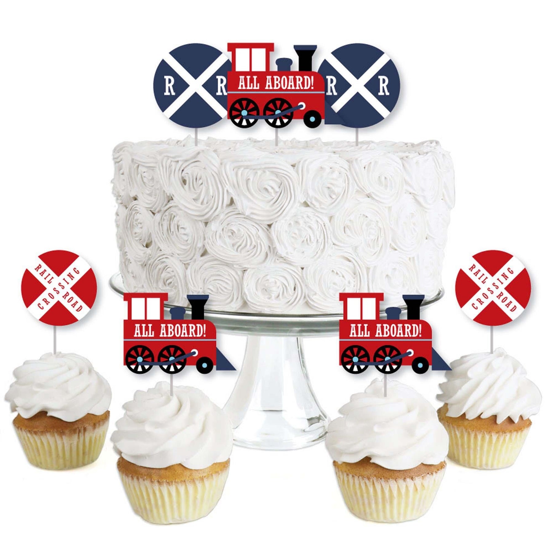 Railroad Party Crossing - Dessert Cupcake Toppers - Steam Train