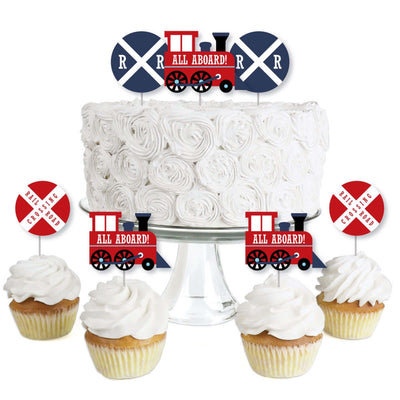 Railroad Party Crossing - Dessert Cupcake Toppers - Steam Train Birthday Party or Baby Shower Clear Treat Picks - Set of 24