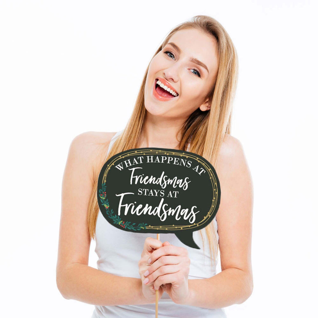 Funny Rustic Merry Friendsmas - 10 Piece Friends Christmas Party Photo Booth Props Kit