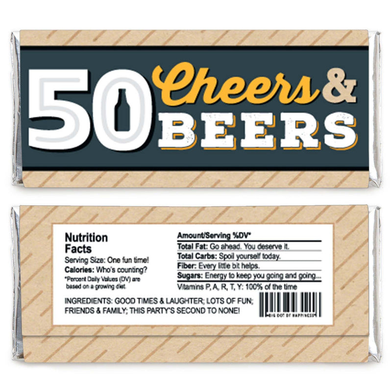 Cheers and Beers to 50 Years - Candy Bar Wrapper 50th Birthday Party Favors - Set of 24