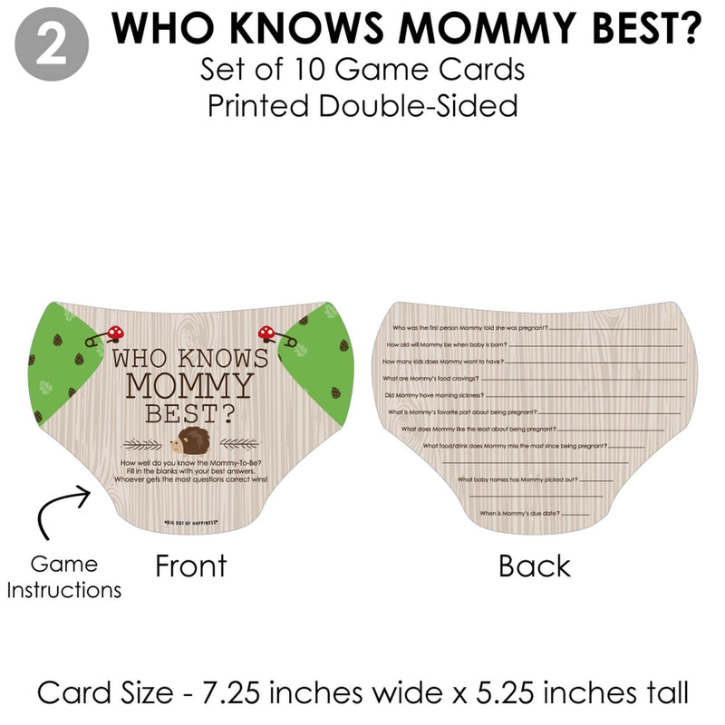 Woodland Creatures - 4 Baby Shower Games - 10 Cards Each - Who Knows Mommy Best, Mommy or Daddy Quiz, What&