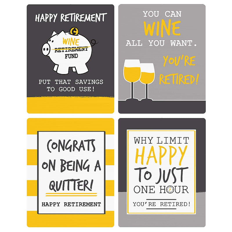 Retirement Party - Decorations for Women and Men - Wine Bottle Label Stickers - Set of 4