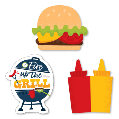 Fire Up the Grill - DIY Shaped Summer BBQ Picnic Party Cut-Outs - 24 Count