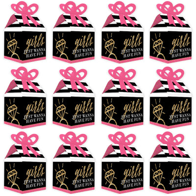 Girls Night Out - Square Favor Gift Boxes - Bachelorette Party Bow Boxes - Set of 12