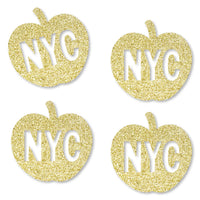 Gold Glitter NYC Apple - No-Mess Real Gold Glitter Cut-Outs - New York City Party Confetti - Set of 24