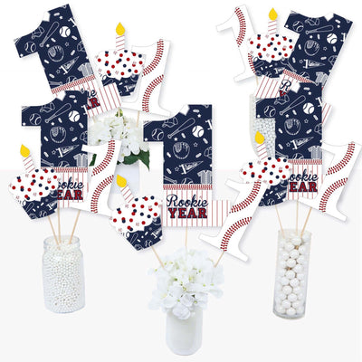 1st Birthday Batter Up - Baseball - First Birthday Party Centerpiece Sticks - Table Toppers - Set of 15