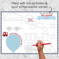 Railroad Party Crossing - Paper Steam Train Birthday Party Coloring Sheets - Activity Placemats - Set of 16