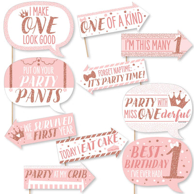 Funny 1st Birthday Little Miss Onederful - Girl First Birthday Party Photo Booth Props Kit - 10 Piece