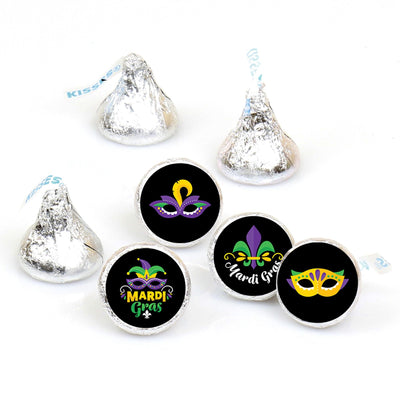 Colorful Mardi Gras Mask - Masquerade Party Round Candy Sticker Favors - Labels Fit Chocolate Candy (1 sheet of 108)