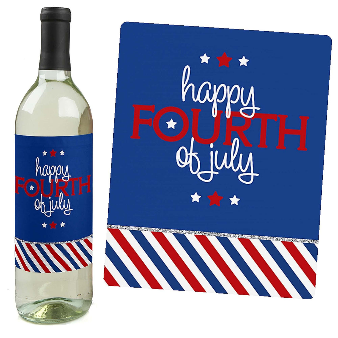 4th of July - Independence Day Decorations for Women and Men - Wine Bottle Labels - Set of 4
