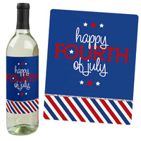 4th of July - Independence Day Decorations for Women and Men - Wine Bottle Labels - Set of 4
