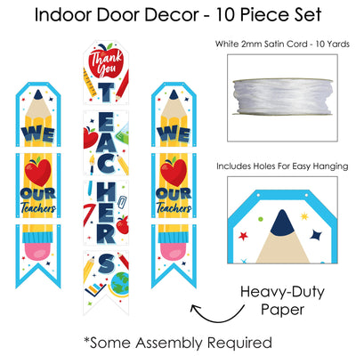 Thank You Teachers - Hanging Vertical Paper Door Banners - Teacher Appreciation Wall Decoration Kit - Indoor Door Decor
