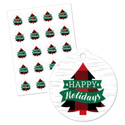 Holiday Plaid Trees - Buffalo Plaid Christmas Party To and From Favor Gift Tags (Set of 20)