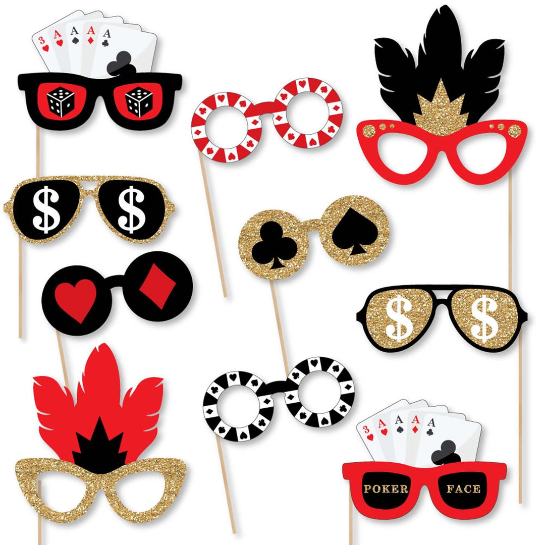 Las Vegas Glasses - Paper Card Stock Casino Party Photo Booth Props Kit - 10 Count
