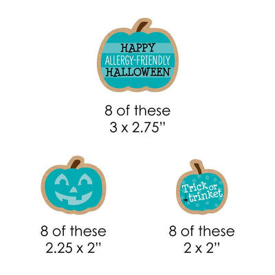 Teal Pumpkin - DIY Shaped Halloween Allergy Friendly Trick or Trinket Paper Cut-Outs - 24 ct