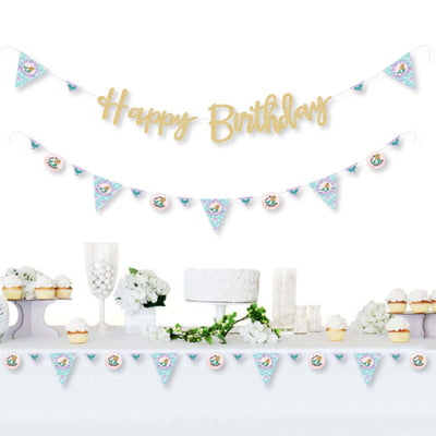 Let's Be Mermaids - Birthday Party Letter Banner Decoration - 36 Banner Cutouts and Happy Birthday No-Mess Real Gold Glitter Happy Birthday Banner Letters