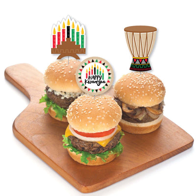 Happy Kwanzaa - Dessert Cupcake Toppers - African Heritage Holiday Clear Treat Picks - Set of 24