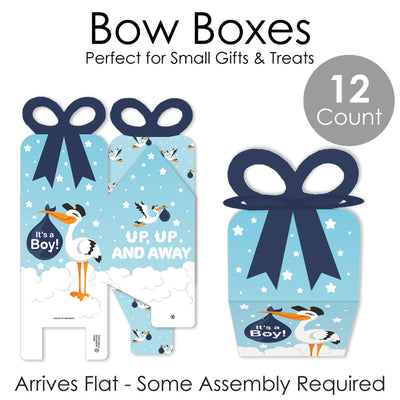 Boy Special Delivery - Square Favor Gift Boxes - It's A Boy Stork Baby Shower Bow Boxes - Set of 12