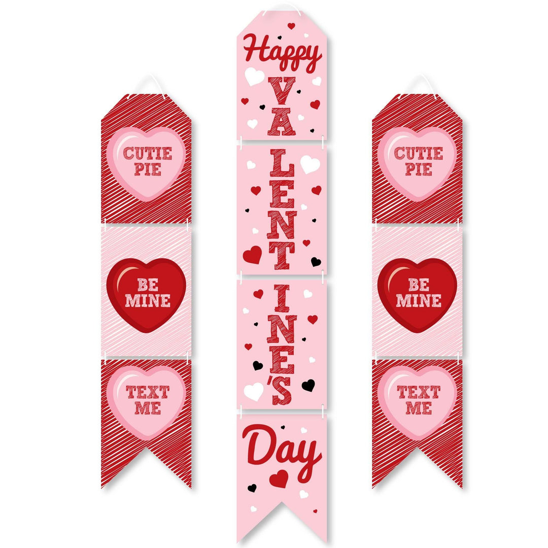 Conversation Hearts - Hanging Vertical Paper Door Banners - Valentine's Day Party Wall Decoration Kit - Indoor Door Decor