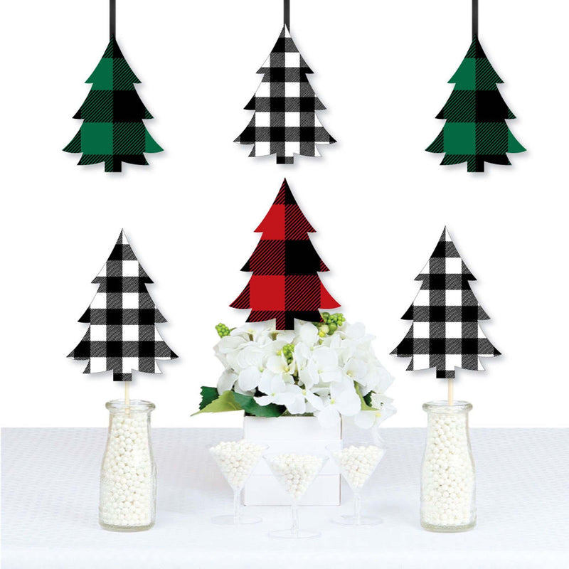 Holiday Plaid Trees - Sweater Decorations DIY Buffalo Plaid Christmas Party Essentials - Set of 20