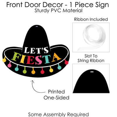Let's Fiesta - Hanging Porch Mexican Fiesta Outdoor Decorations - Front Door Decor - 1 Piece Sign