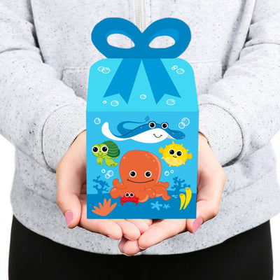 Under The Sea Critters - Square Favor Gift Boxes - Baby Shower or Birthday Party Bow Boxes - Set of 12