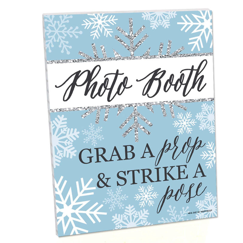 Winter Wonderland Photo Booth Sign - Snowflake Holiday Birthday Party and Baby Shower Decorations - Printed on Sturdy Plastic Material - 10.5 x 13.75 inches - Sign with Stand - 1 Piece