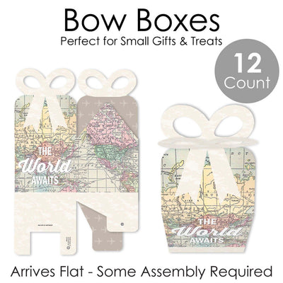 World Awaits - Square Favor Gift Boxes - Travel Themed Party Bow Boxes - Set of 12