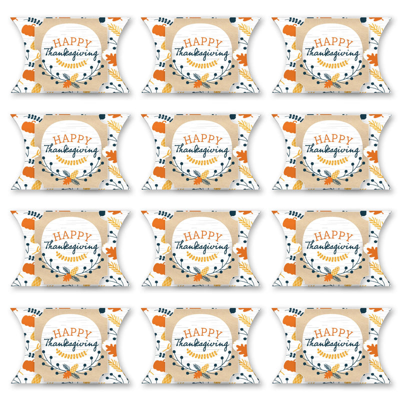 Happy Thanksgiving - Favor Gift Boxes - Fall Harvest Party Large Pillow Boxes - Set of 12