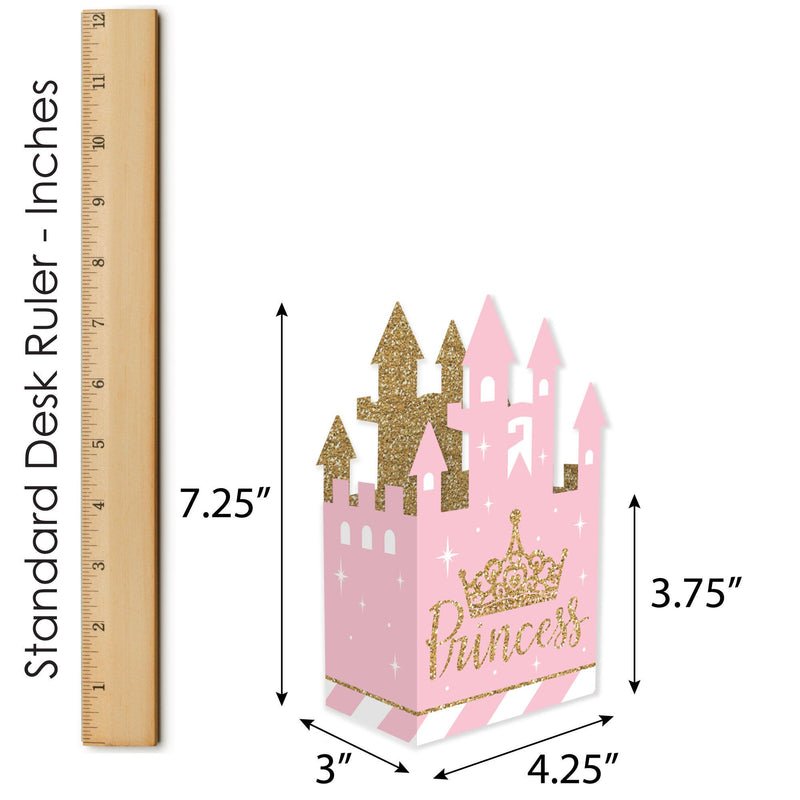 Little Princess Crown - Pink and Gold Princess Baby Shower or Birthday Party Favor Gift Boxes - Castle Boxes - Set of 12