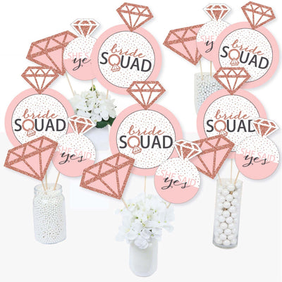 Bride Squad - Rose Gold Bridal Shower or Bachelorette Party Centerpiece Sticks - Table Toppers - Set of 15