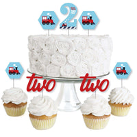 2nd Birthday Railroad Party Crossing - Chugga Chugga Two Two - Dessert Cupcake Toppers - Steam Train Second Birthday Party Clear Treat Picks - Set of 24