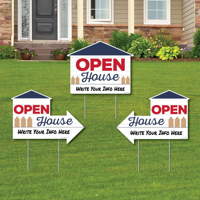 Open House - Real Estate Yard Sign with Stakes - Double Sided Outdoor Lawn Sign - Set of 3