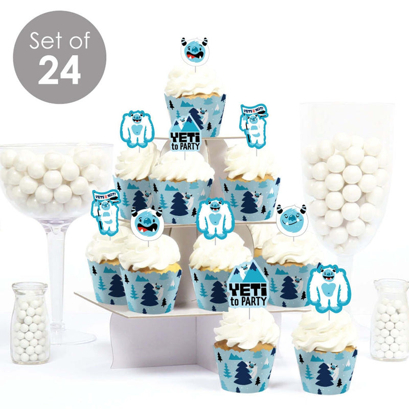 Yeti to Party - Cupcake Decoration - Abominable Snowman Party or Birthday Party Cupcake Wrappers and Treat Picks Kit - Set of 24