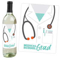 Medical School Grad - Doctor Graduation Decorations for Women and Men - Wine Bottle Label Stickers - Set of 4
