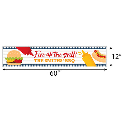 Fire Up the Grill - Personalized Summer BBQ Picnic Party Banner