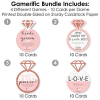 Bride Squad - 4 Rose Gold Bridal Shower or Bachelorette Party Games - 10 Cards Each - Who Knows The Bride Best, Bride or Groom Quiz, What's in Your Purse and Love - Gamerific Bundle