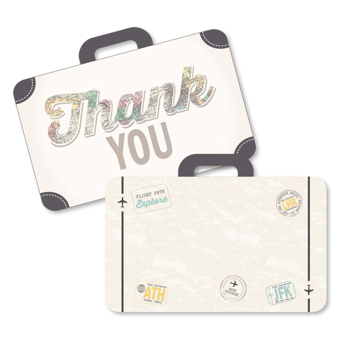 World Awaits - Shaped Thank You Cards - Travel Themed Party Thank You Note Cards with Envelopes - Set of 12