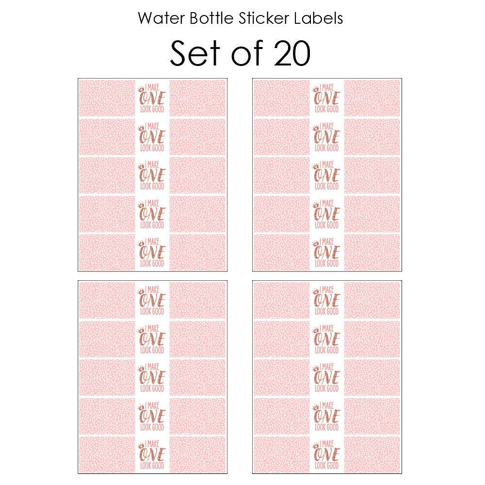 1st Birthday Little Miss Onederful - Girl First Birthday Party Water Bottle Sticker Labels - Set of 20