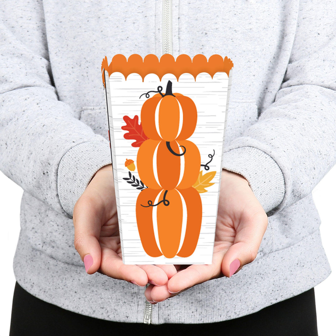 Fall Pumpkin - Halloween or Thanksgiving Party Favor Popcorn Treat Boxes - Set of 12