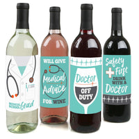 Medical School Grad - Doctor Graduation Decorations for Women and Men - Wine Bottle Label Stickers - Set of 4