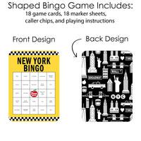 NYC Cityscape - Bar Bingo Cards and Markers - New York City Party Bingo Game - Set of 18