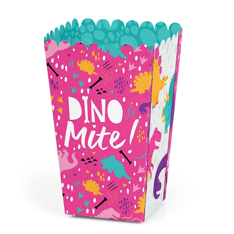 Roar Dinosaur Girl - Dino Mite T-Rex Baby Shower or Birthday Party Favor Popcorn Treat Boxes - Set of 12