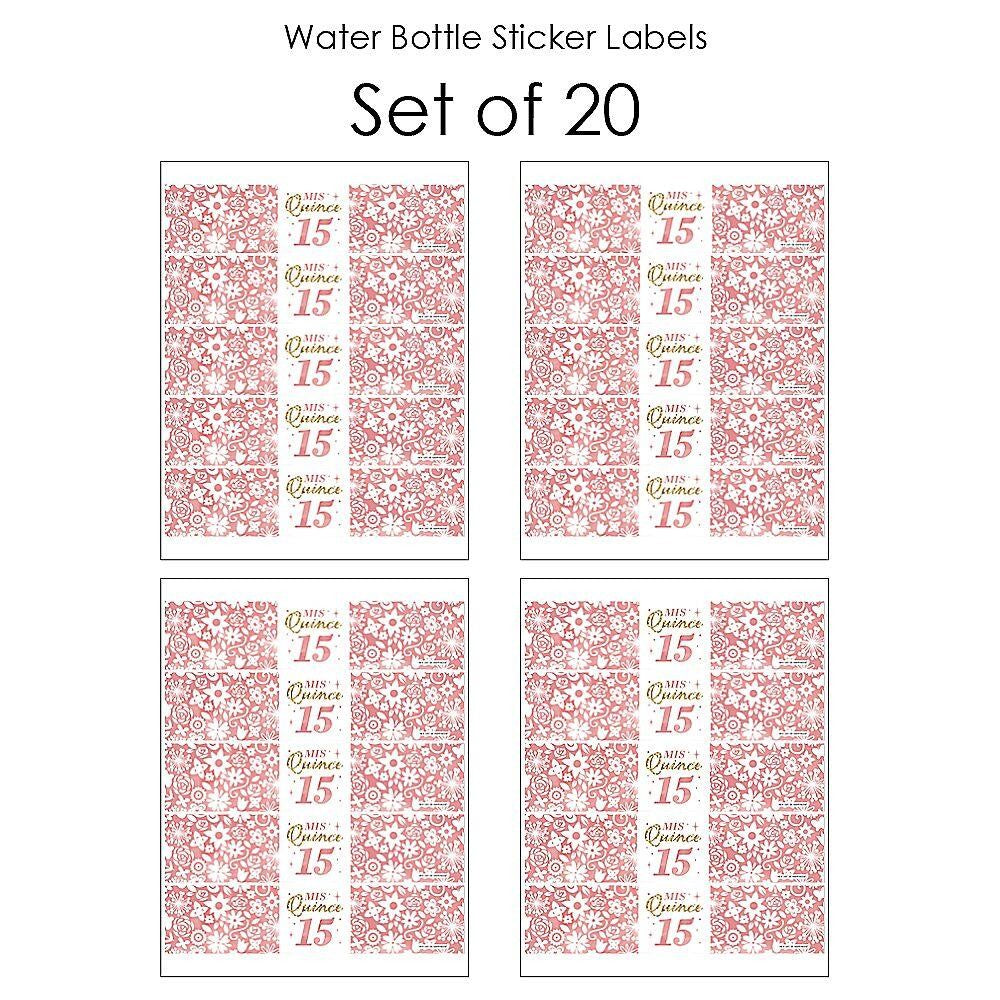 Mis Quince Anos - Quinceanera Sweet 15 Birthday Party Water Bottle Sticker Labels - Set of 20