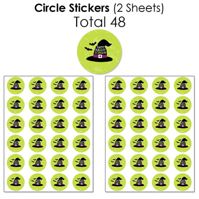 Happy Halloween - Mini Candy Bar Wrappers, Round Candy Stickers and Circle Stickers - Witch Party Candy Favor Sticker Kit - 304 Pieces