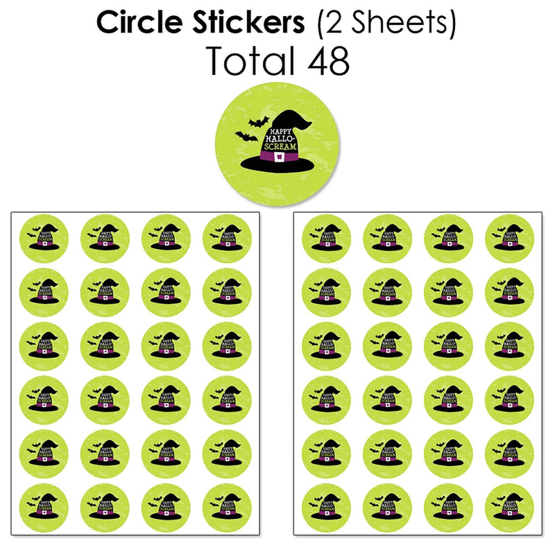 Happy Halloween - Mini Candy Bar Wrappers, Round Candy Stickers and Circle Stickers - Witch Party Candy Favor Sticker Kit - 304 Pieces